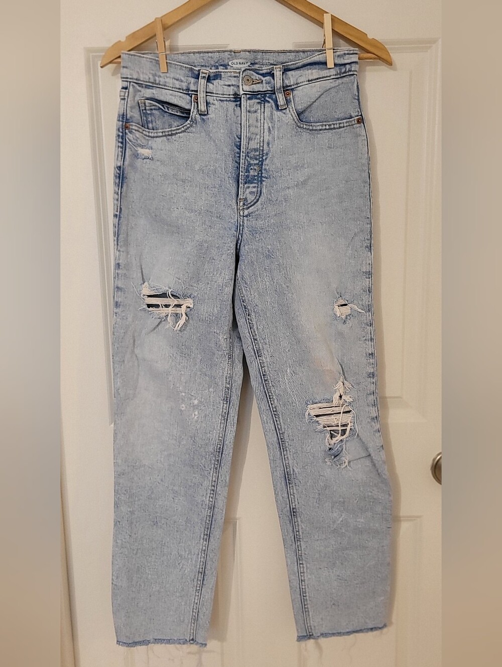 Old Navy, Light, Distressed, Ski High Straight Leg Jeans, Size 4